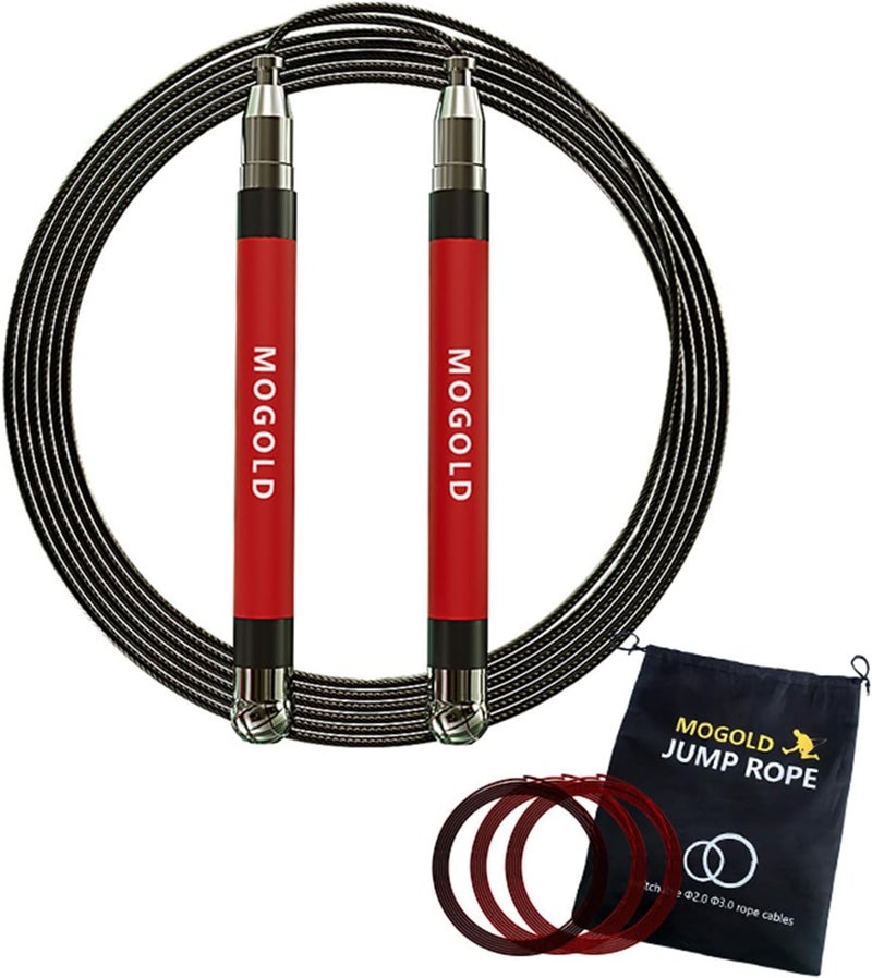MOGOLD 2-in-1 Speed Rope: 2mm for Boxing/MMA & 3mm for CrossFit - Tool-Free Adjustable Cable System with Dual Bearings - Sweatproof Hybrid Grip for High-Intensity Training - Image 1